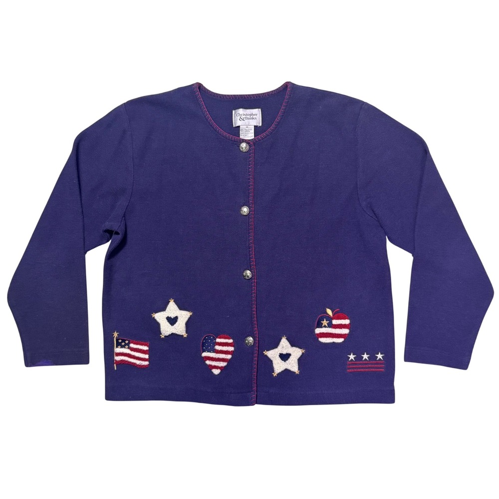 Vintage Americana Patriotic Cardigan USA Folk Flags Stars Y2K